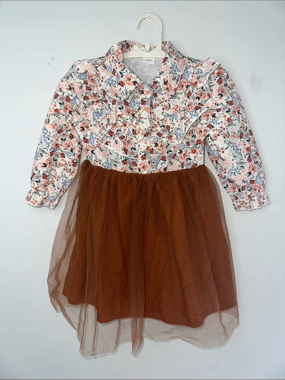 Cotton On Floral Ruffle Bodice with Brown Tulle Skirt Kids Formal Dress